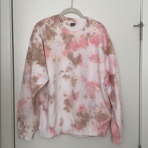 Pink and Tan Tie Dye Crew Neck Sweatshirt